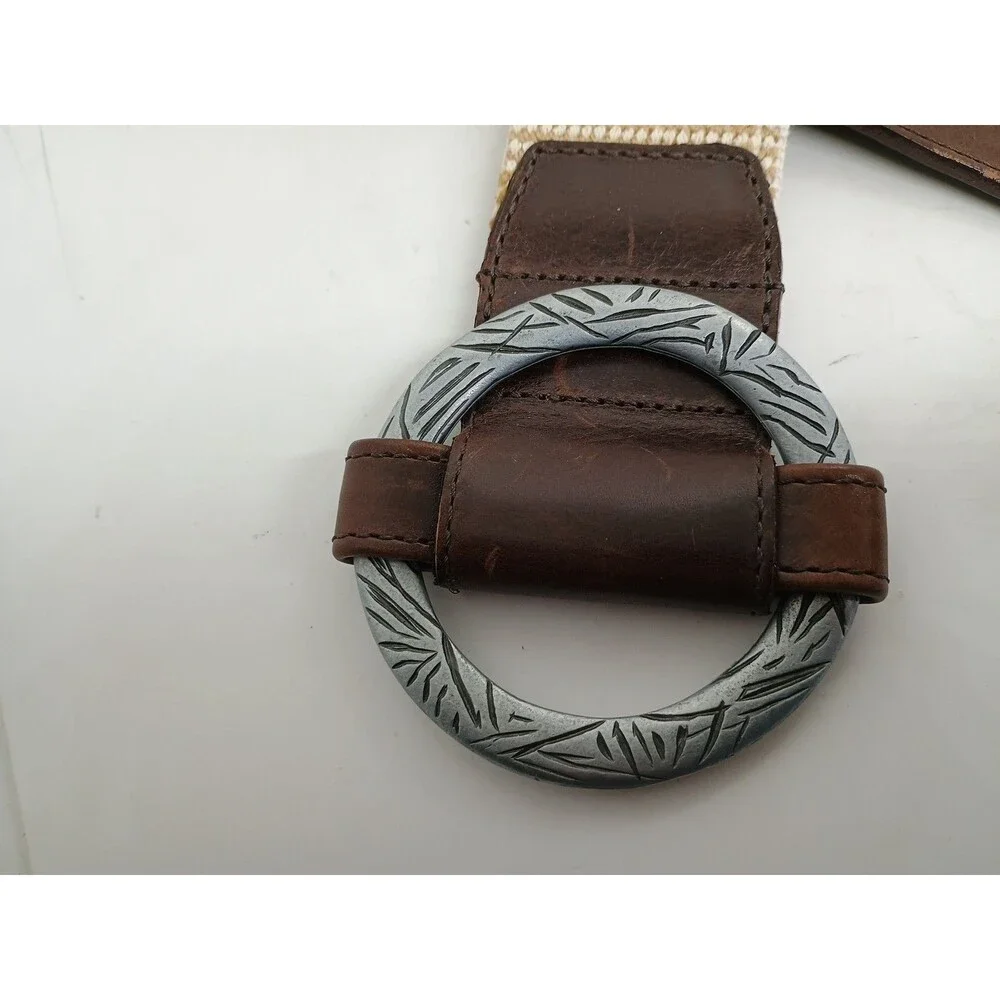 Travelsmith Genuine Leather Belt Brown Beige Stretch Statement Wide Size S